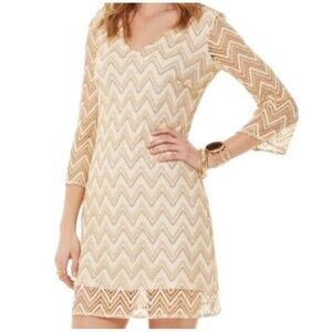 Lilly Pulitzer Women's XS Gold Jade Chevron Crochet Lace Shift Cocktail Dress
